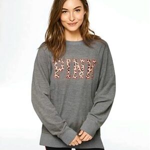 Victoria’s Secret PINK Gray Cheetah Flannel Sweatshirt